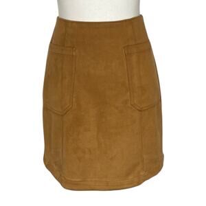 Maurices Faux Suede Mini Skirt Brown A-Line Patch Pockets Size 2 Boho Western